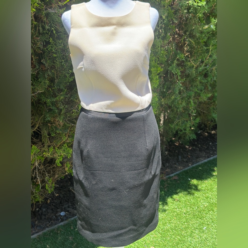 Michael Kors Two-Tone Sleeveless Mini Dress Ivory/Black Wool Crepe Size 6 - Picture 7 of 10